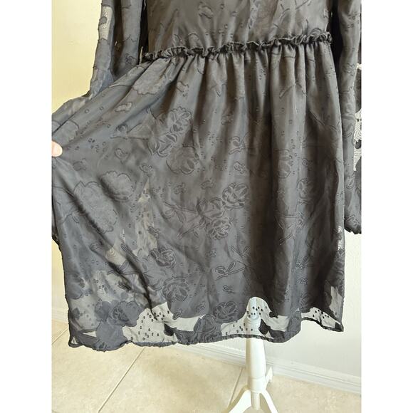 Black Babydoll Dress Lace Whimsigoth Floral Dark Fairy Grunge Witchy Romantic XS - Picture 16 of 16